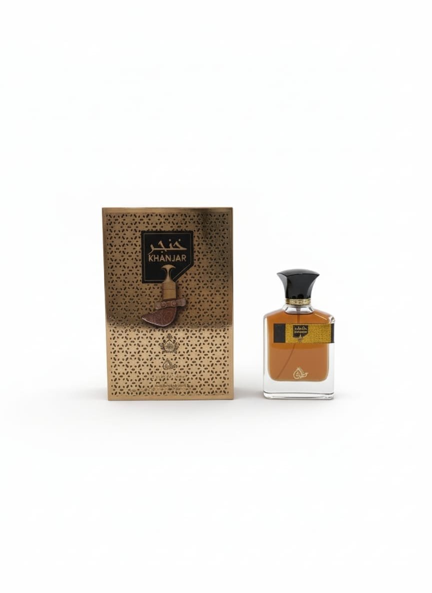 زجاجة عطر خنجر مع العلبة الذهبية المزخرفة