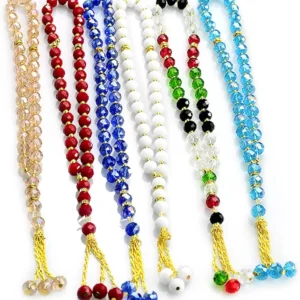 مسبحة كريستال فاخرة ببريق الألماس وتصميم ذهبي عصري – ألوان متعددة